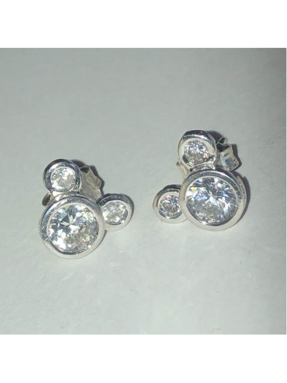 Disney 925 JCM CZ Thailand Sterling Silver Mickey Mouse Pierced Earrings